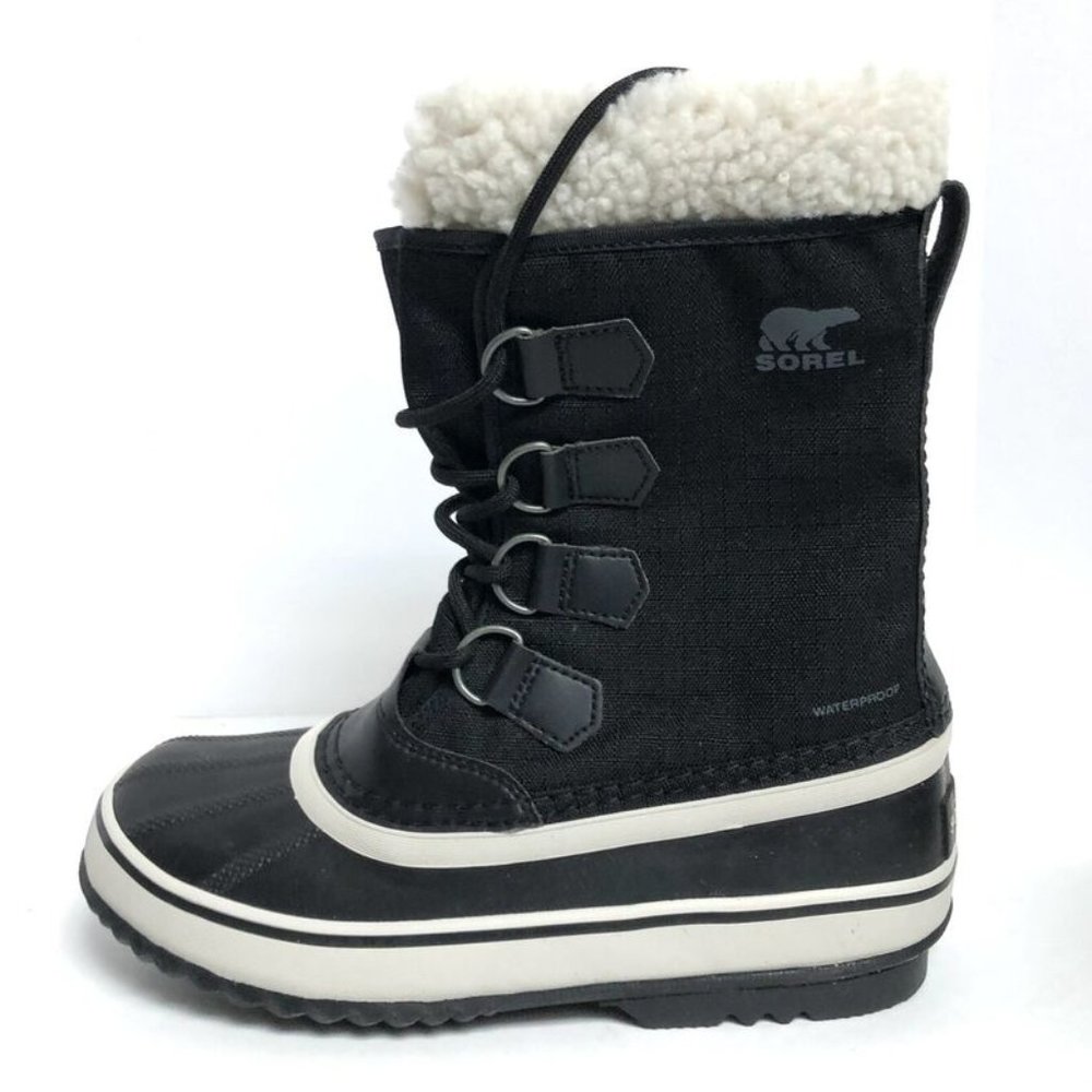 Sorel Black and Cream Winter Waterproof Lace-Up Boots